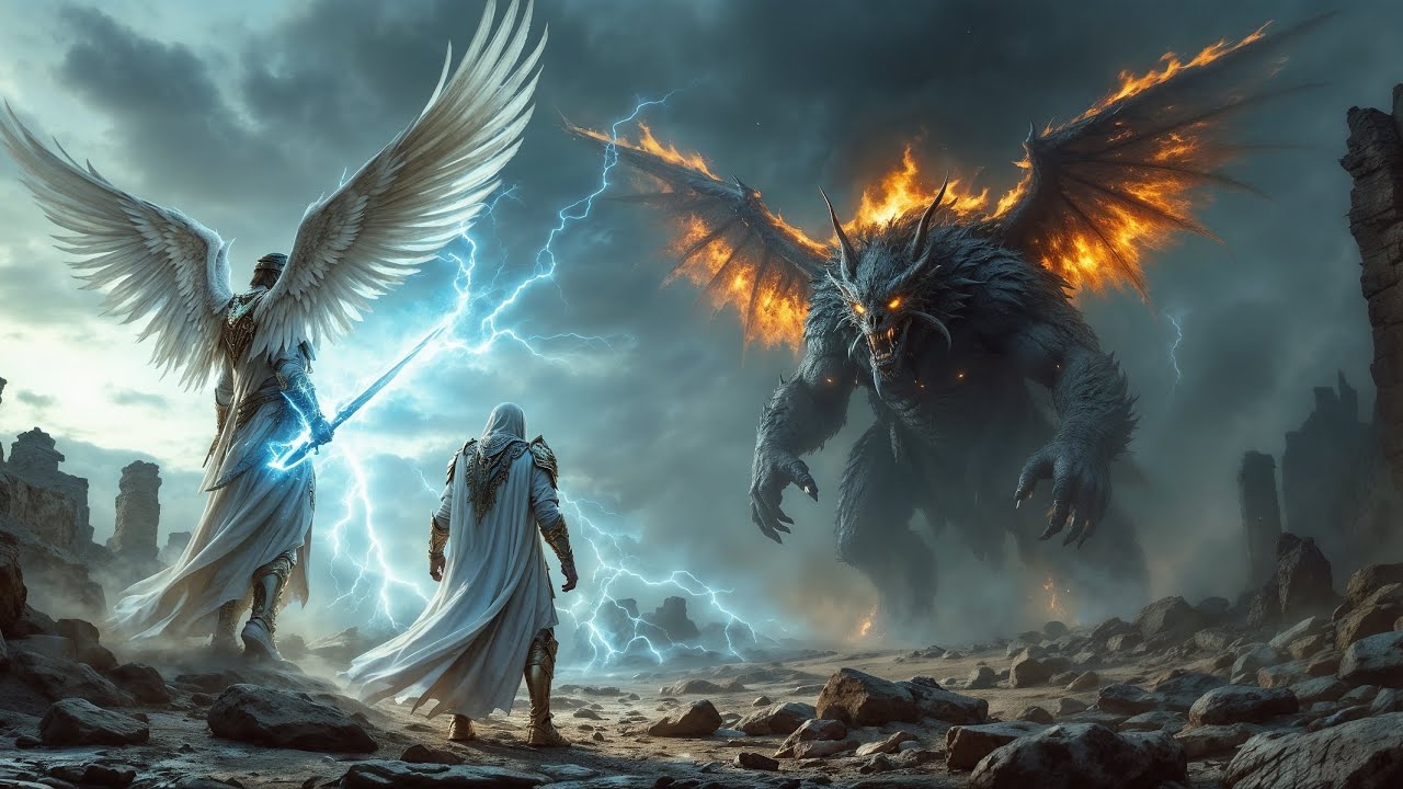 pelea de angeles y demonios en el cielo